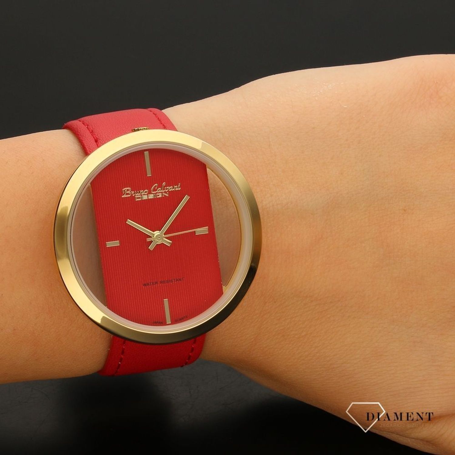 Zegarek damski Bruno Calvani BC2048 GOLD pasek czerwony (1).jpg